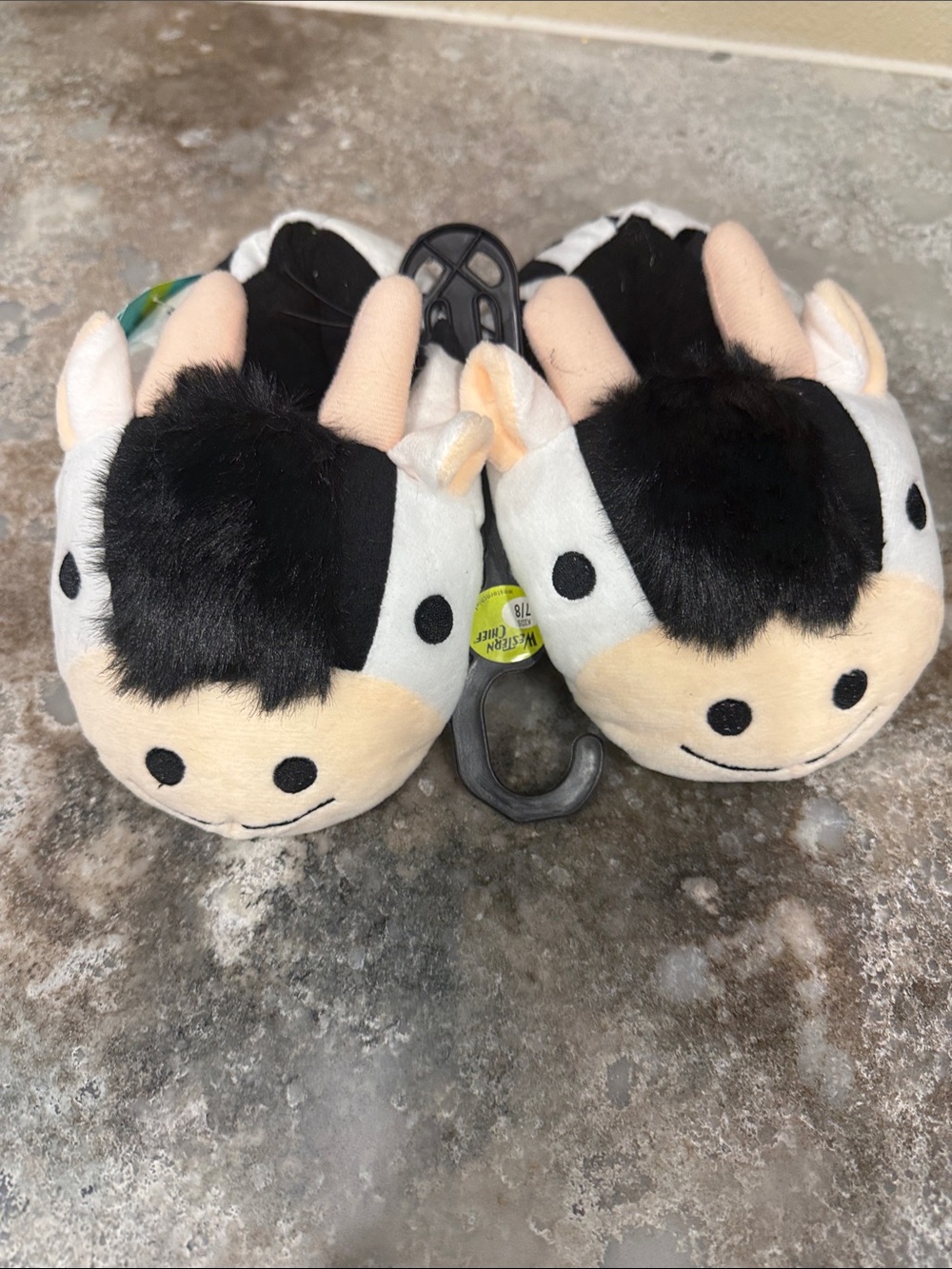 Western Chief Kids Plush Cow Slippers in Black White and Beige